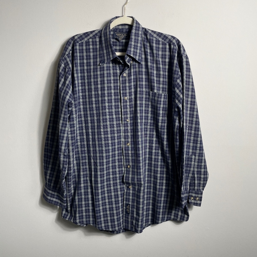 Vintage Duck Head Blue Plaid Button Down Shirt Mens Large Classic Fit